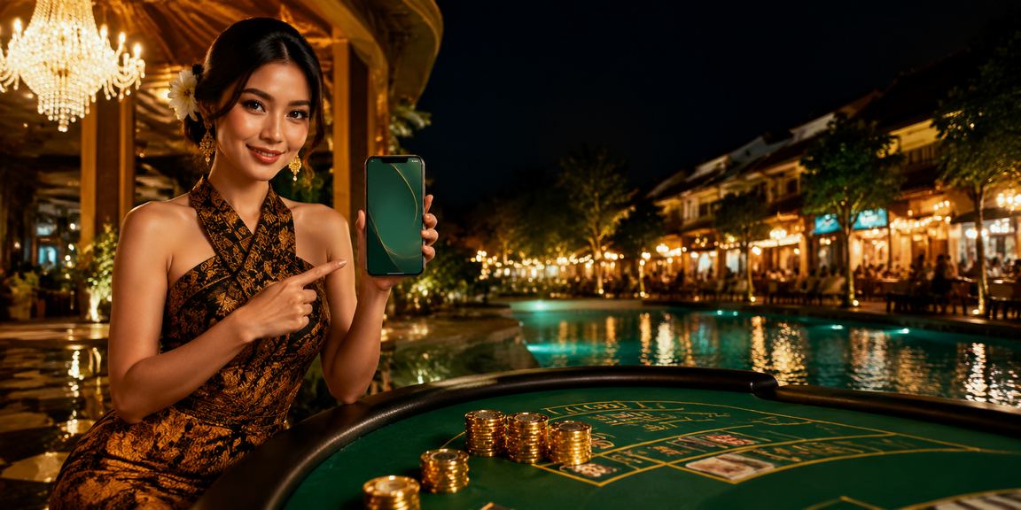 Tampilan meja baccarat di pasar malam dengan atmosfer kasino yang hidup