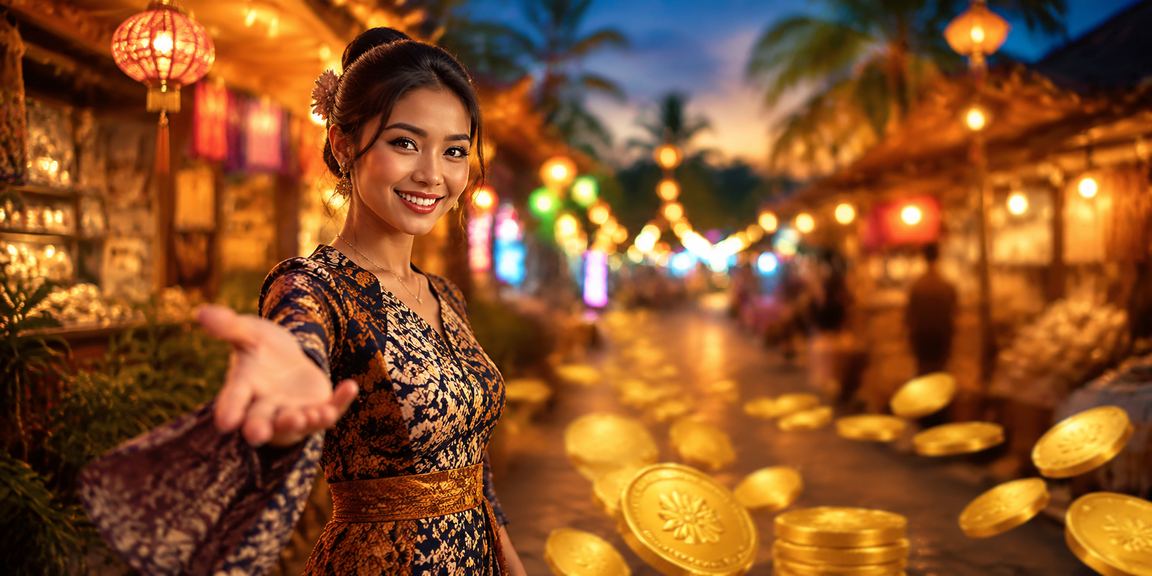 Suasana festival hiburan kasino dengan pencahayaan warna-warni di malam hari