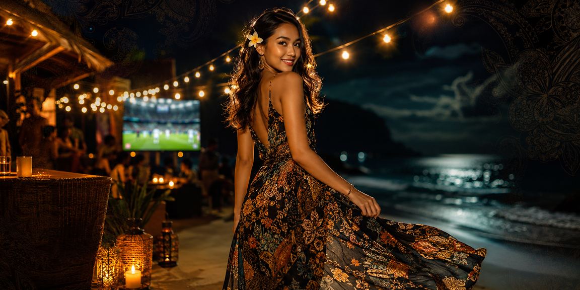 Penggemar sepak bola menyaksikan pertandingan sambil menikmati taruhan olahraga di tepi pantai